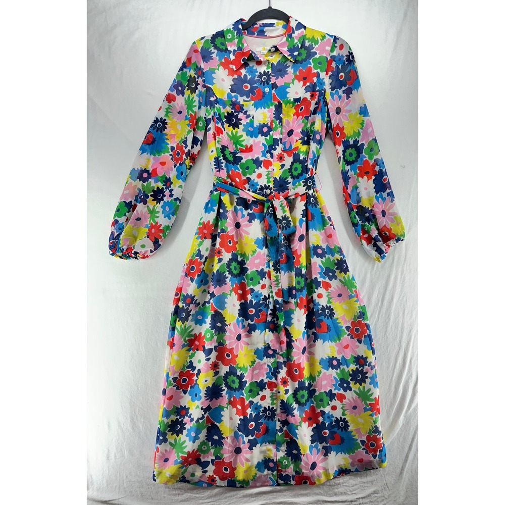 Boden Womens Multicolor Floral Midi Shirtdress Long Sleeve Belted US 8L